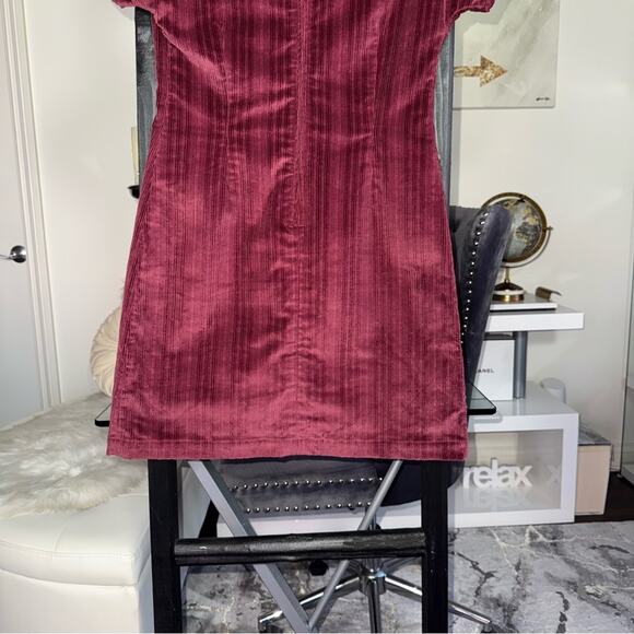Rouje Paris Auxane Velour Corduroy Short Mini Dress in Cerise Burgundy - Picture 12 of 12